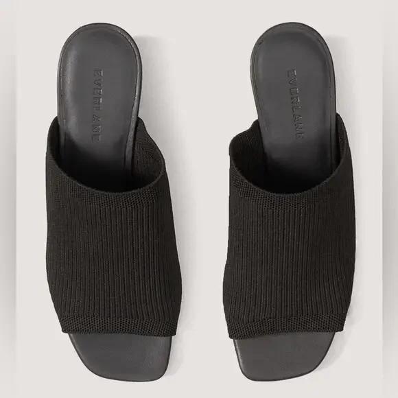 Everlane Glove Mule ReKnit Black Square Toe Block Heel Size 7.5 Sustainable Shoe - Picture 2 of 8
